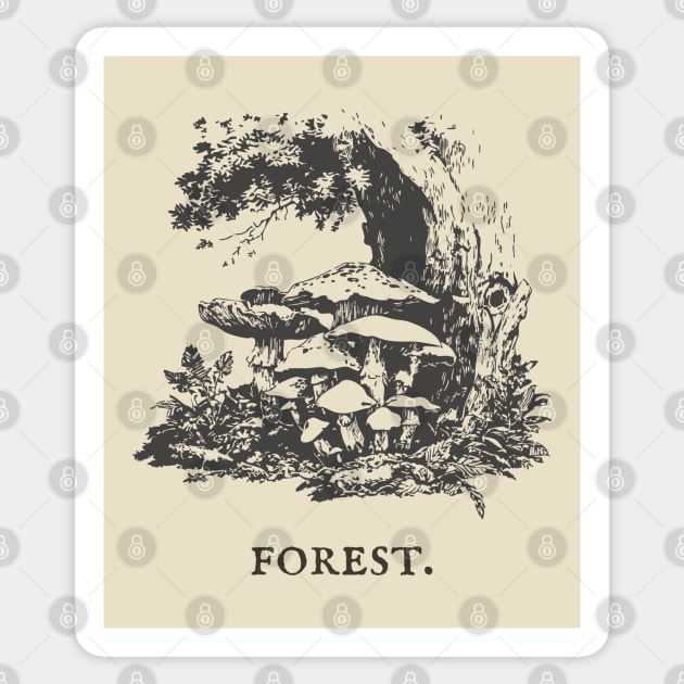 Forest Floor Mushrooms Vintage Fairytale Illustration Sticker by TuncGK